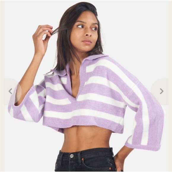 NWT For Love and Lemons Striped Maud Boxy Crop Wide Sleeve Sweater - Small - Picture 1 of 9